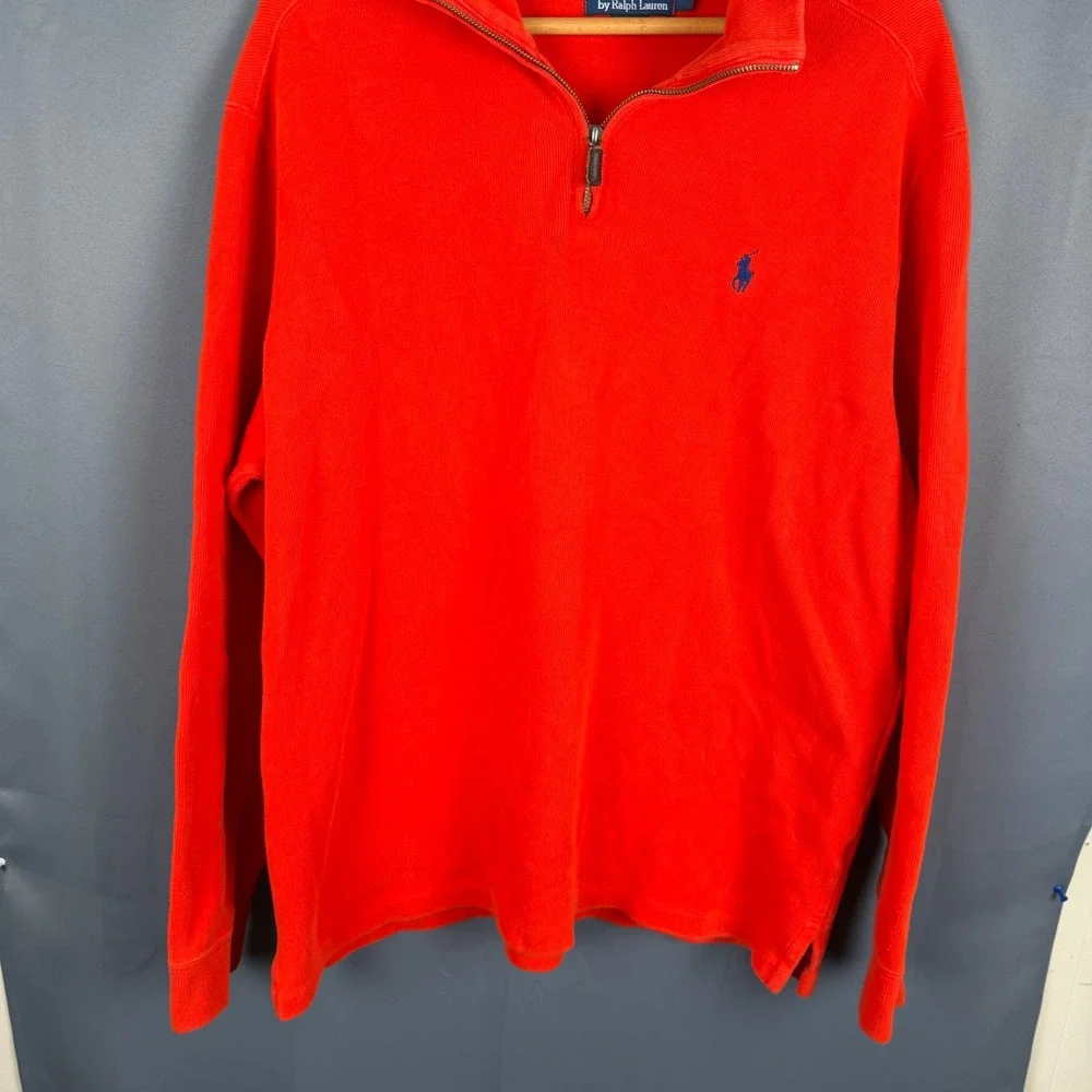 Polo Ralph Lauren Mens XL Red Quarter Zip Pullover Ribbed Cotton Sweater